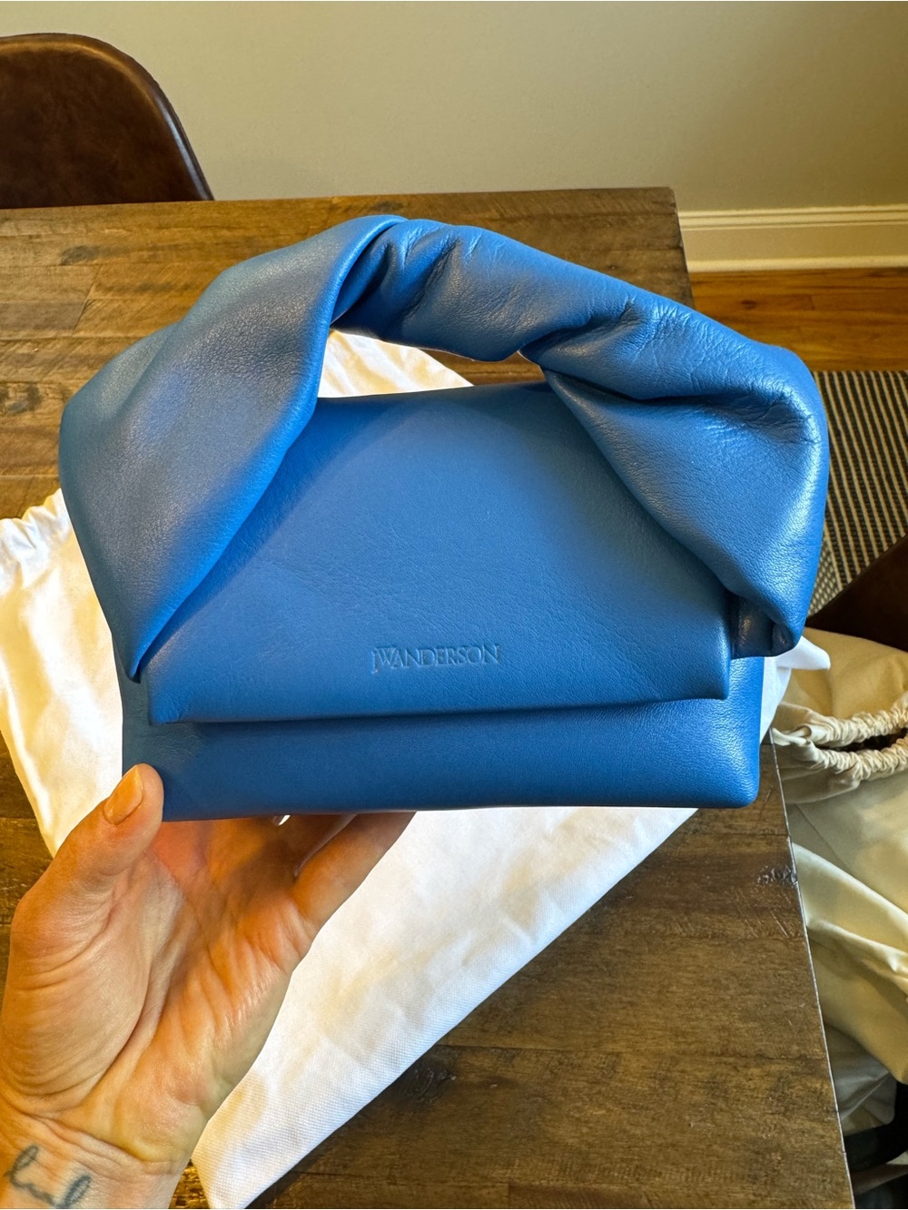 JW Anderson Small Twister Leather Tote in Blue